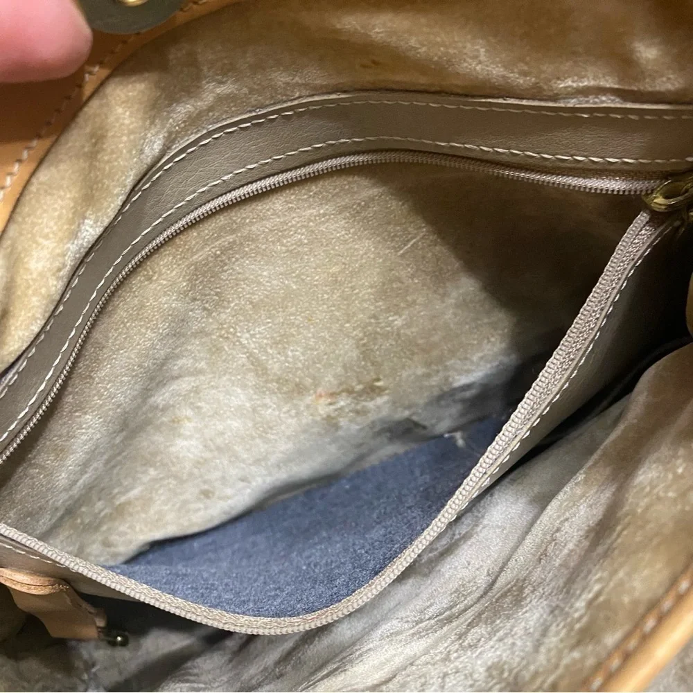 Brahmin Tan Leather Weave Textured Top Carry Shoulder Bag Vintage Bucket Bag